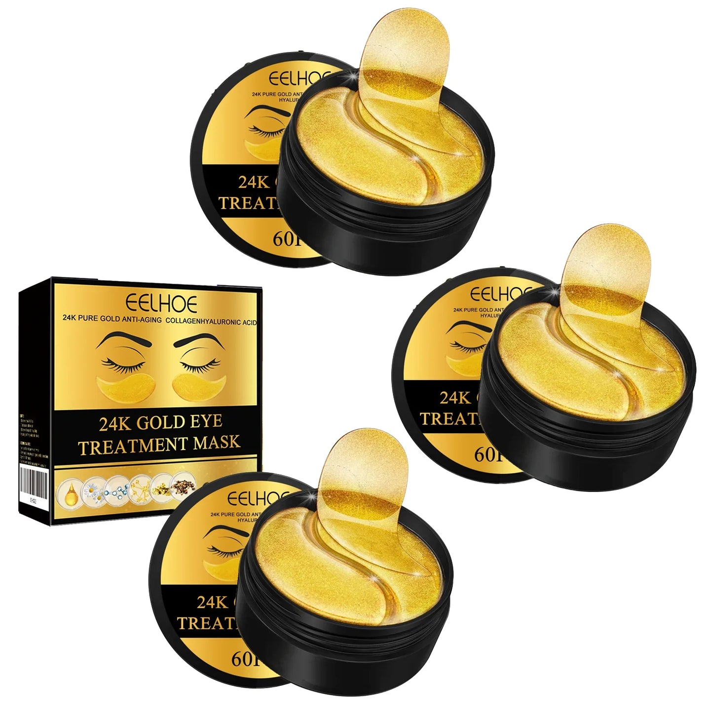 24K Gold Under Eye Patches – Firming, Hydrating 60-Pack