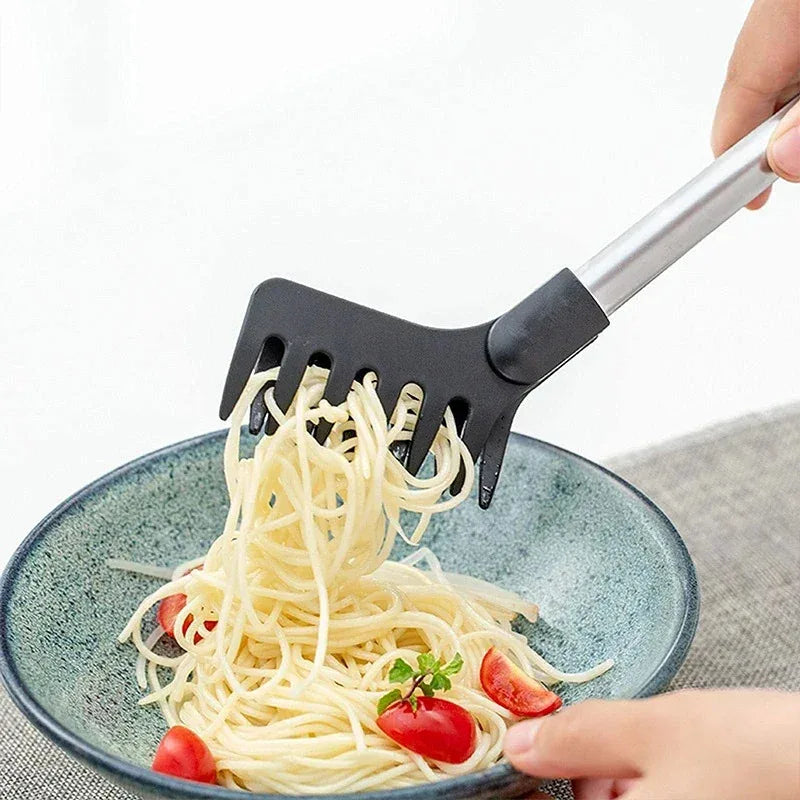 Stainless Steel Noodle Tongs Non-slip Handle Heat-resistant Chuck Easy To Store Multi-functional Food Tongs Peaceful Pleasures Health and Wellness