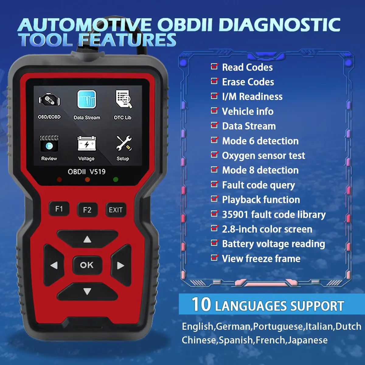 V519 OBD2 Scanner – Full Car Diagnostic Tool for 1996+ Vehicles Peaceful Pleasures Health and Wellness