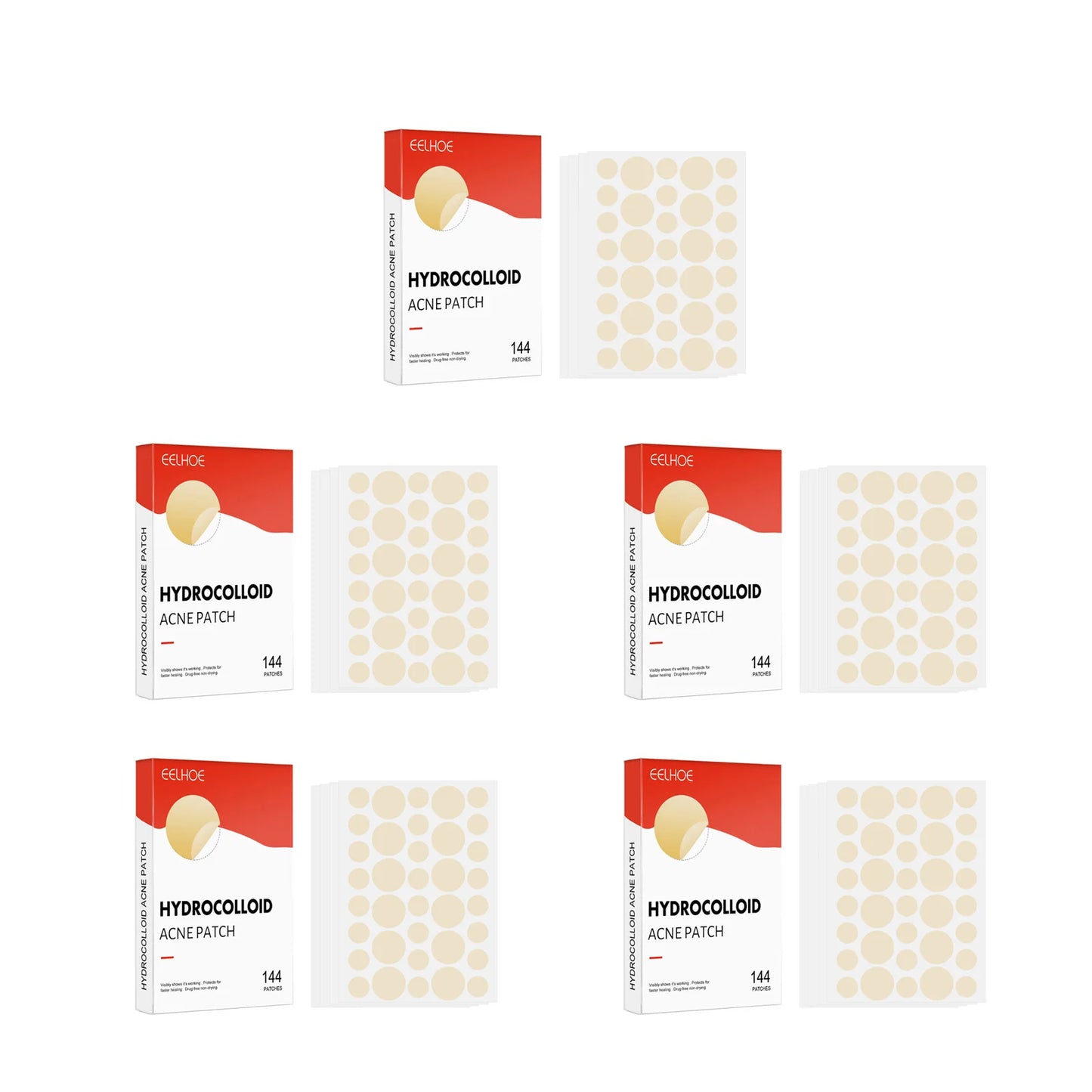 Hydrocolloid Acne Patches 144pcs – 2 Sizes, Invisible Pimple Patch