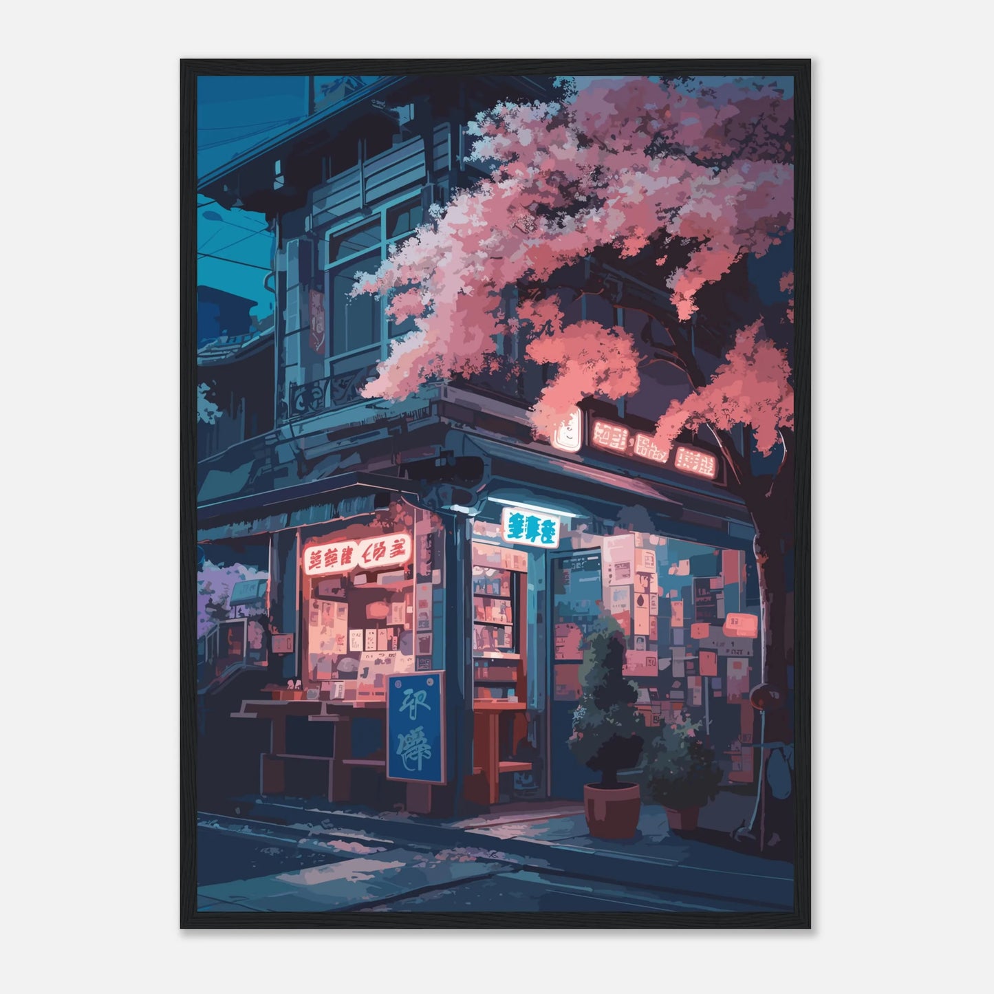 Anime Ramen Shop Gourmet Illustration Canvas Print City Street Scene Wall Poster for Modern Living Room Kitchen Home Decor Gifts Peaceful Pleasures Health and Wellness CT1241-8 40x50cm Unframed