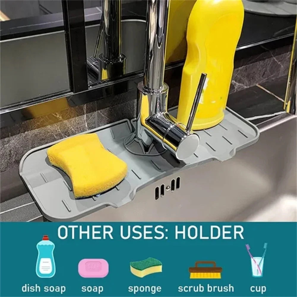 Dish Drainer Sink Mat Kitchen Faucet Splash Guard Drain Rack Countertop Protector Foldable Silicone Bathroom Sinks Sponge Home Peaceful Pleasures Health and Wellness