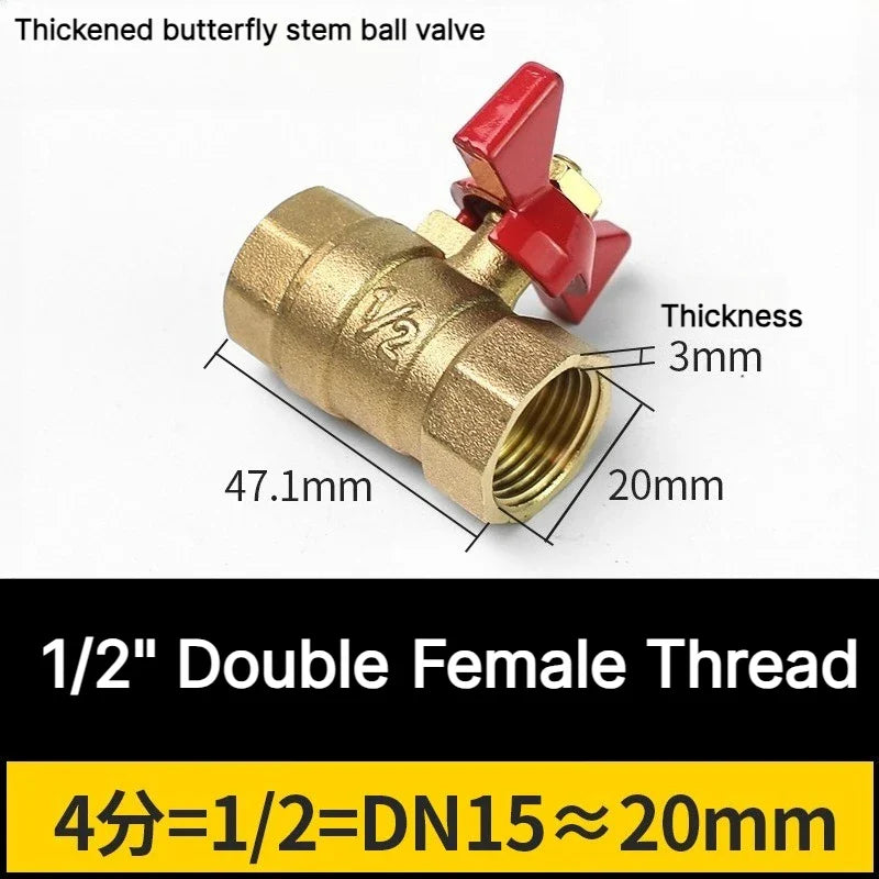 Brass Butterfly Handle Ball Valve 1/4"–3/4" Female Thread Shut-Off