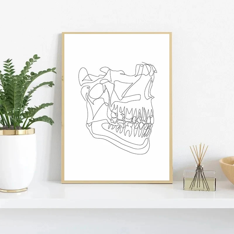 Human Anatomy Skeleton Canvas Wall Art | Medical Line Art Poster