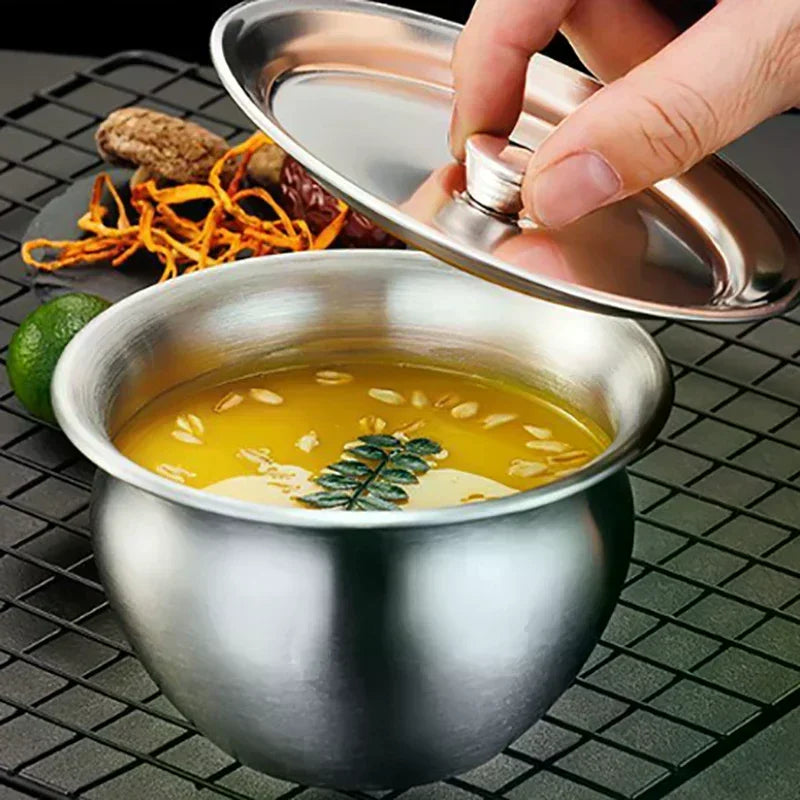 Stainless Steel Steaming Bowl with Lid | Soup, Rice & Egg
