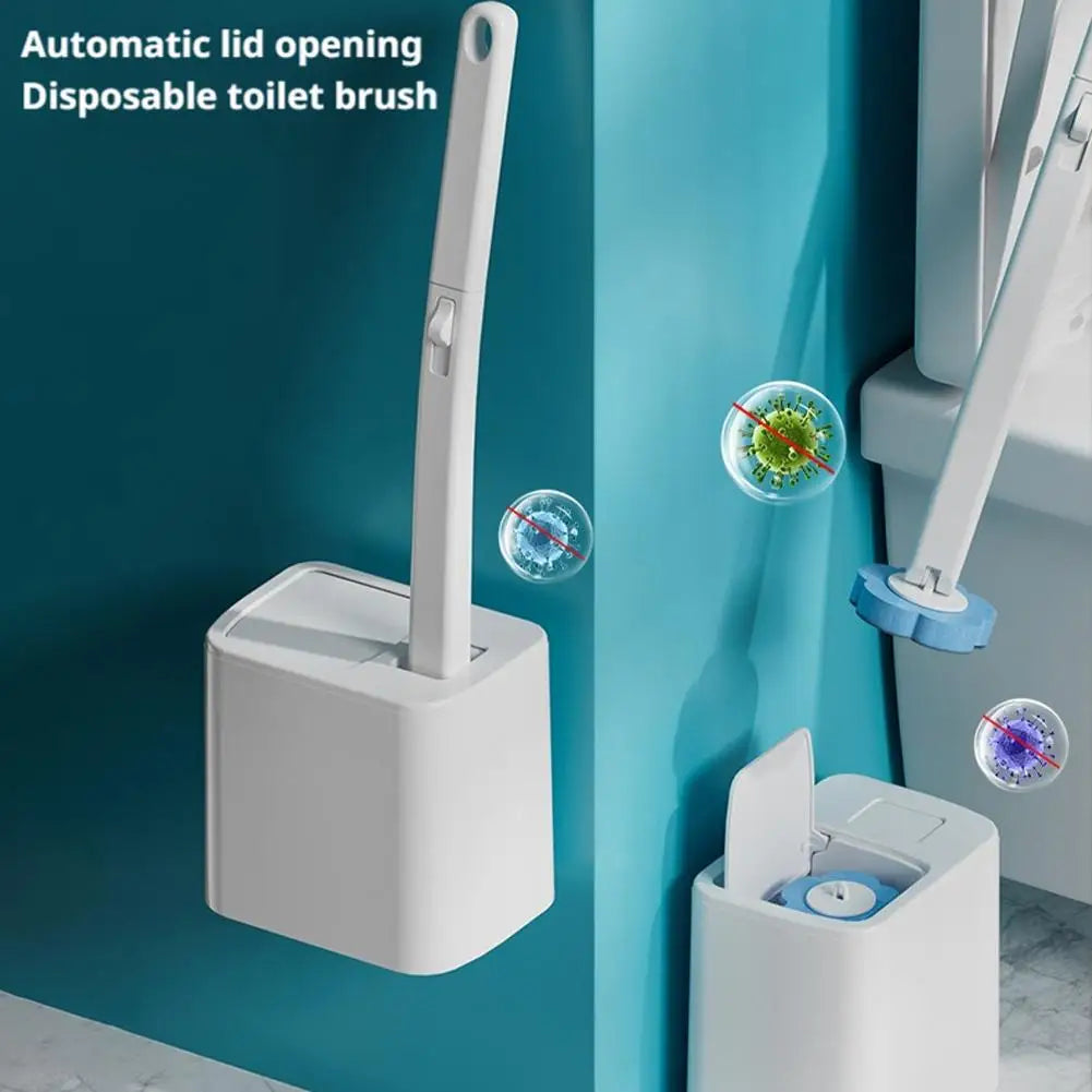 Integrated Toilet Brush Automatic Clamshell Clean Brush With Base Disposable Toilet Brush Set Lemon Lavender Cleansing Tablets Peaceful Pleasures Health and Wellness