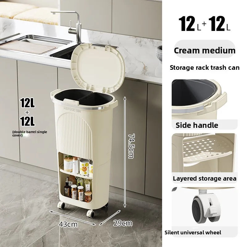 Double-Layer Large Capacity Japanese-Style Kitchen Trash Bin Dry-Waste Separation Organizer Rack Space-Saving Storage Solution Peaceful Pleasures Health and Wellness 3 Layer B