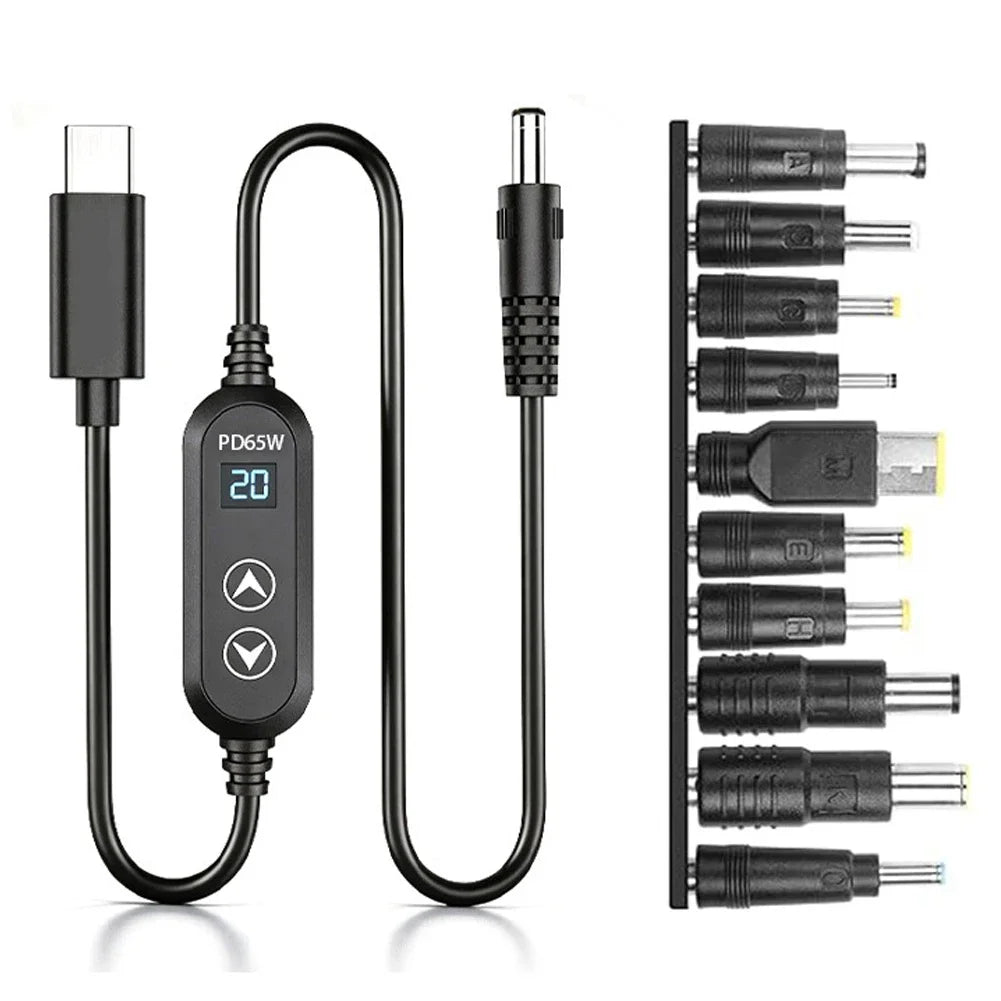 65W USB-C to DC PD Cable – 5V 9V 12V 15V 20V Universal Adapter
