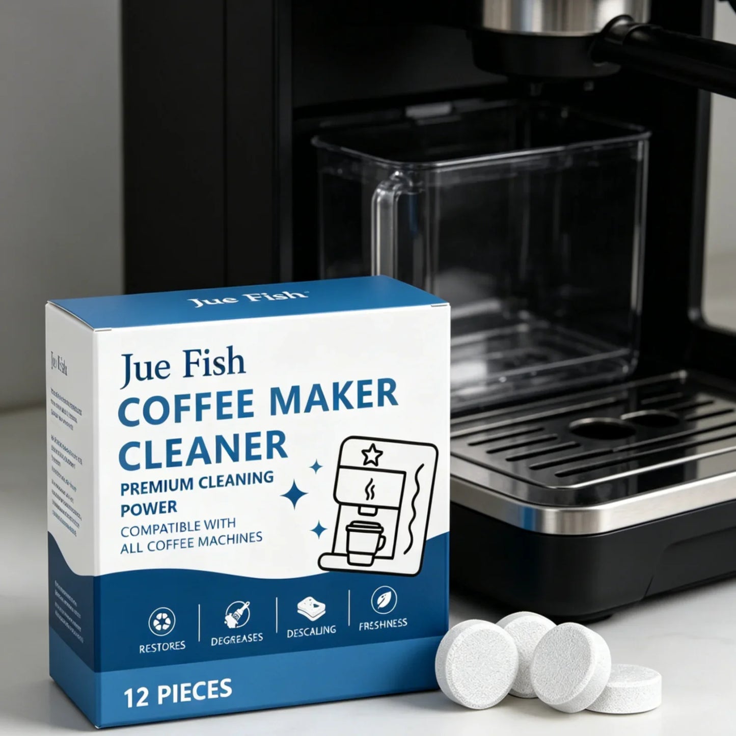 Jue-Fish Coffee Machine Cleaning Tablets 12-Pack | Descaler