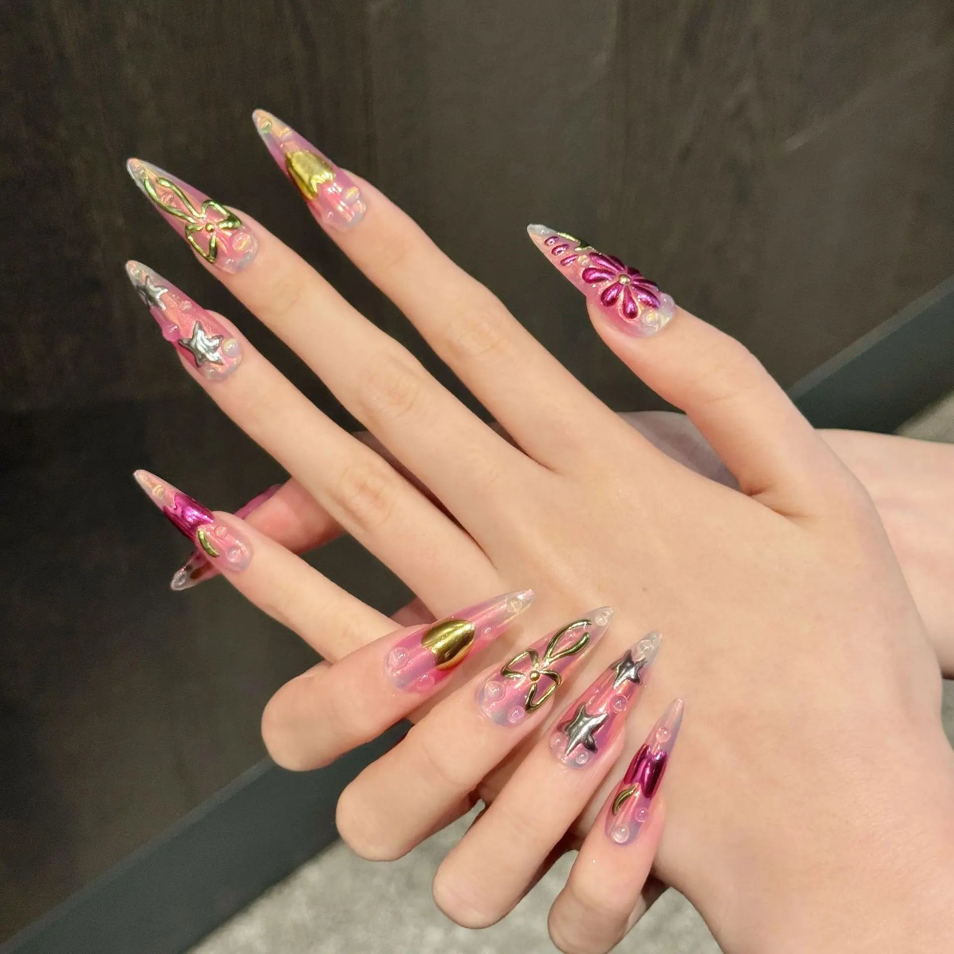 10pcs Handmade Press on Nails Summer Aurora Purple Fake Nail Tips Women Wearable Full Cover Spice Girl Long Almond False Nails Peaceful Pleasures Health and Wellness