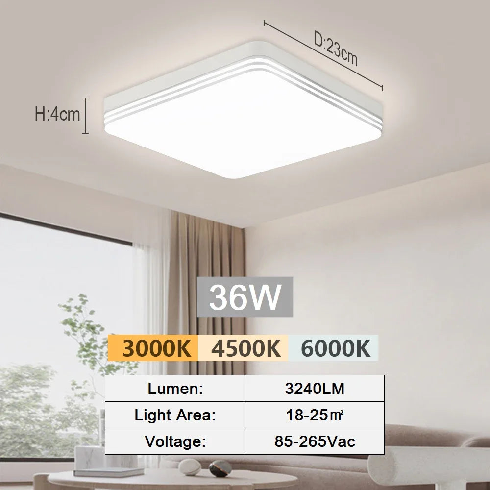 RUNTOIN Ultra-Thin LED Ceiling Light 18W–48W Round & Square