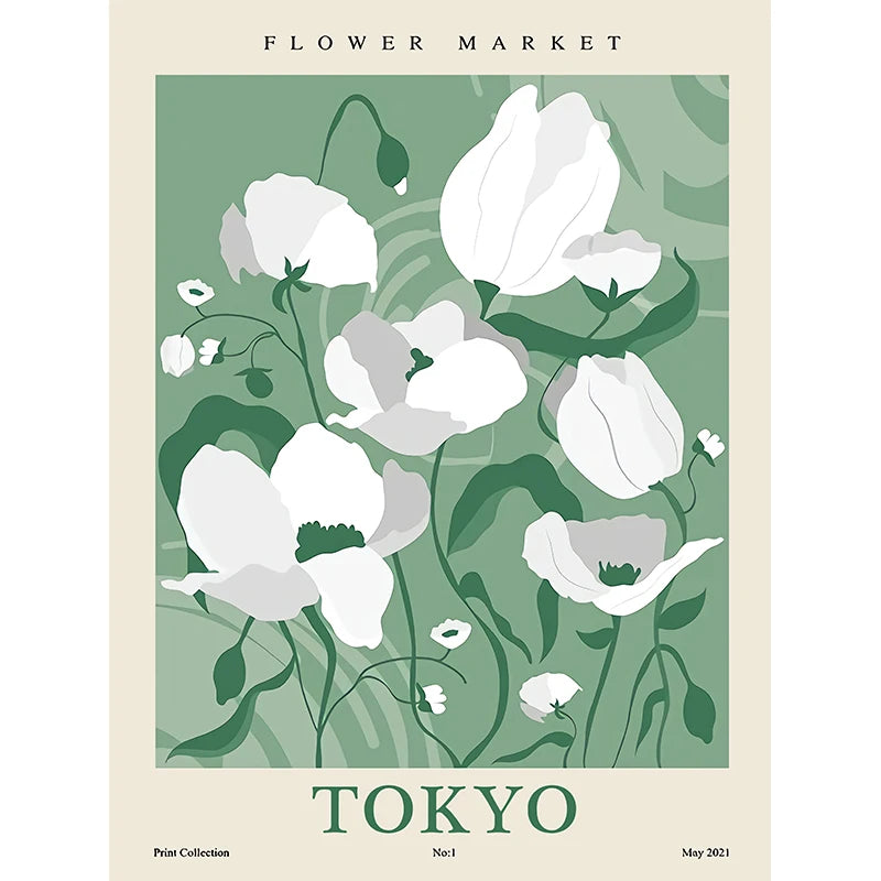 Flower Market Paris New York City Name Poster Print Abstract Plant Wall Art Canvas Painting Picture Living Room Home Decoration Peaceful Pleasures Health and Wellness G 55x75cm