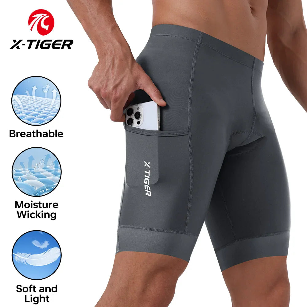 X-TIGER Men's 5D Gel Padded Cycling Shorts with Back Pocket
