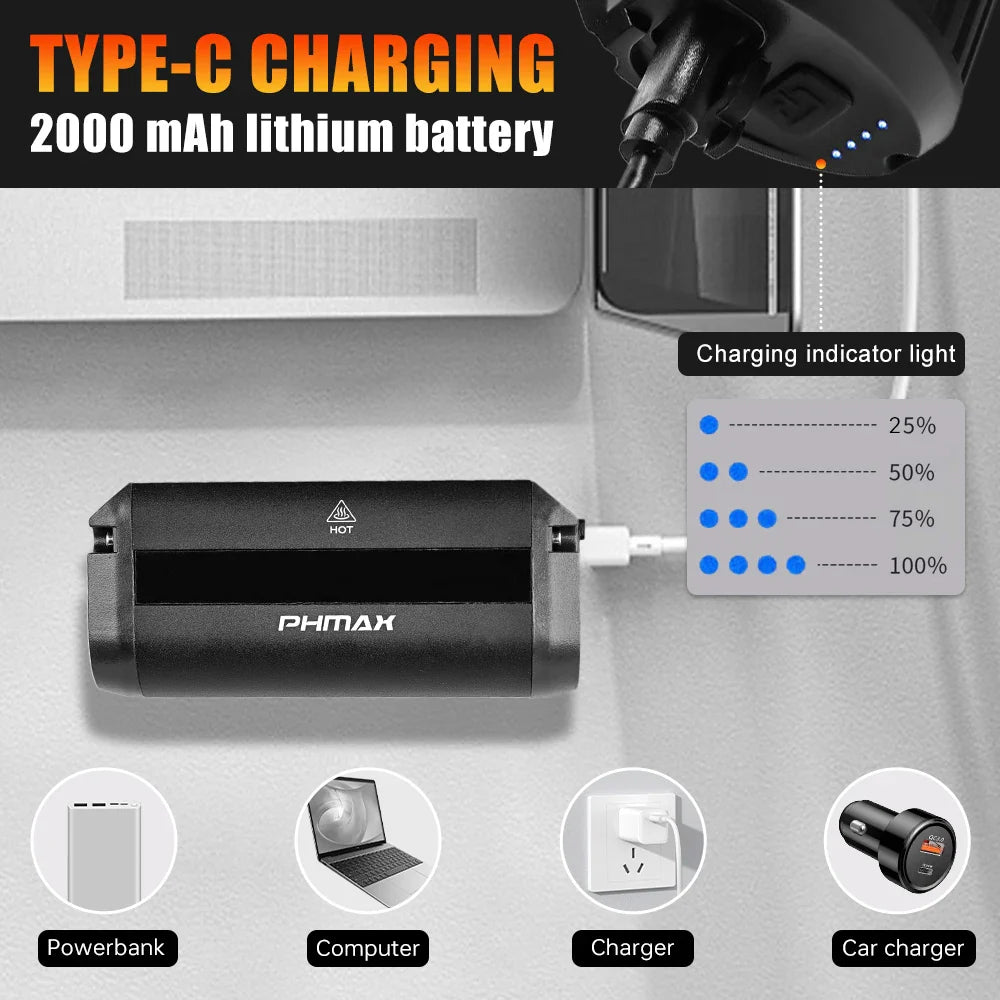 PHMAX 1000 Lumen Bike Front Light USB-C Rechargeable 2000mAh