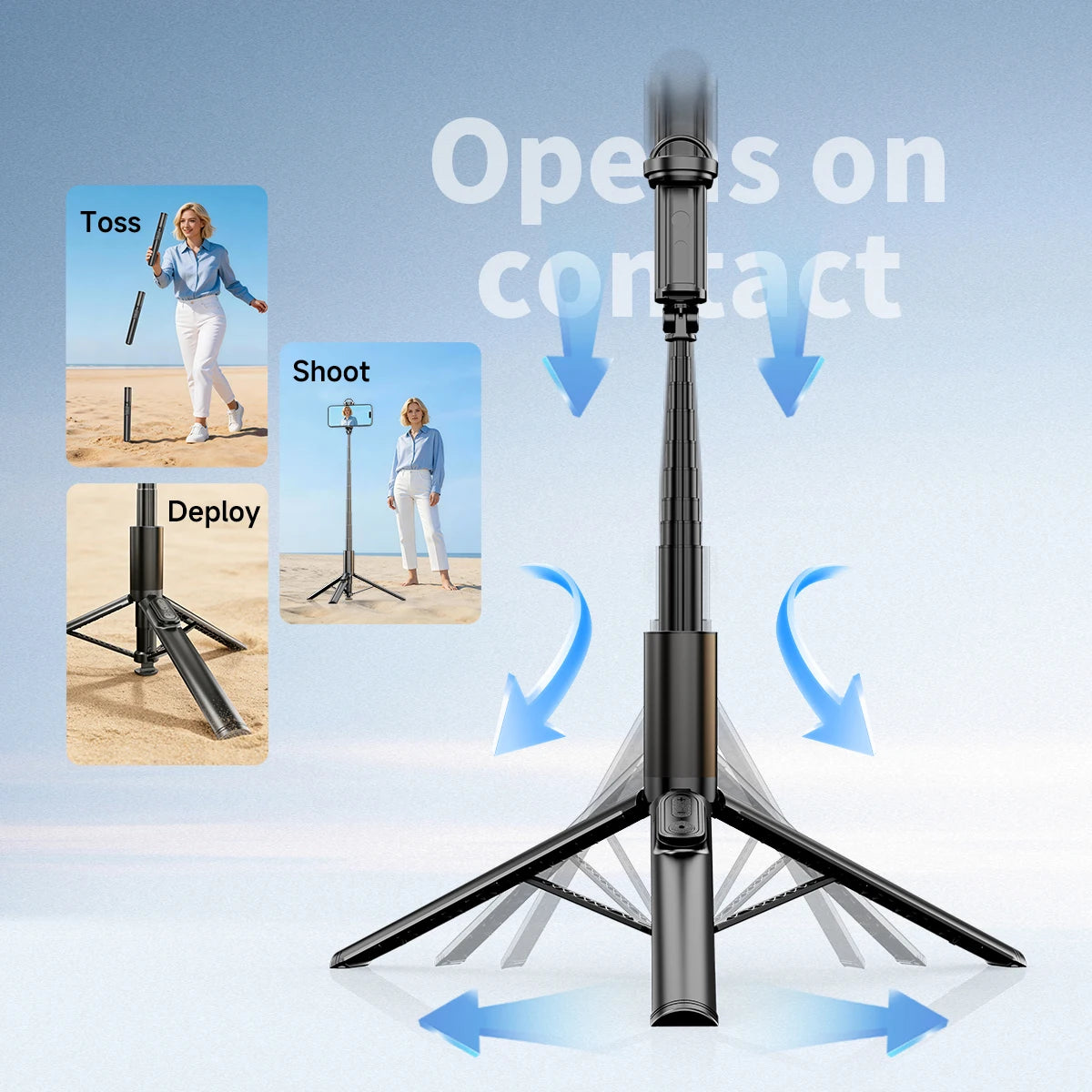 1.7M Portable Selfie Stick Tripod with Auto-Open Mechanism, Bluetooth Remote Control, Extendable Phone Holder for iPhone Android Peaceful Pleasures Health and Wellness