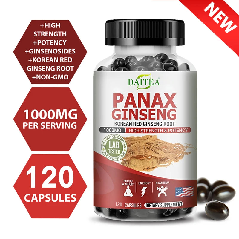 Panax Ginseng Capsules – Natural Energy Boost, Focus, Memory & Immune Support, Fatigue and Stress Relief,Maintain Overall Health Peaceful Pleasures Health and Wellness
