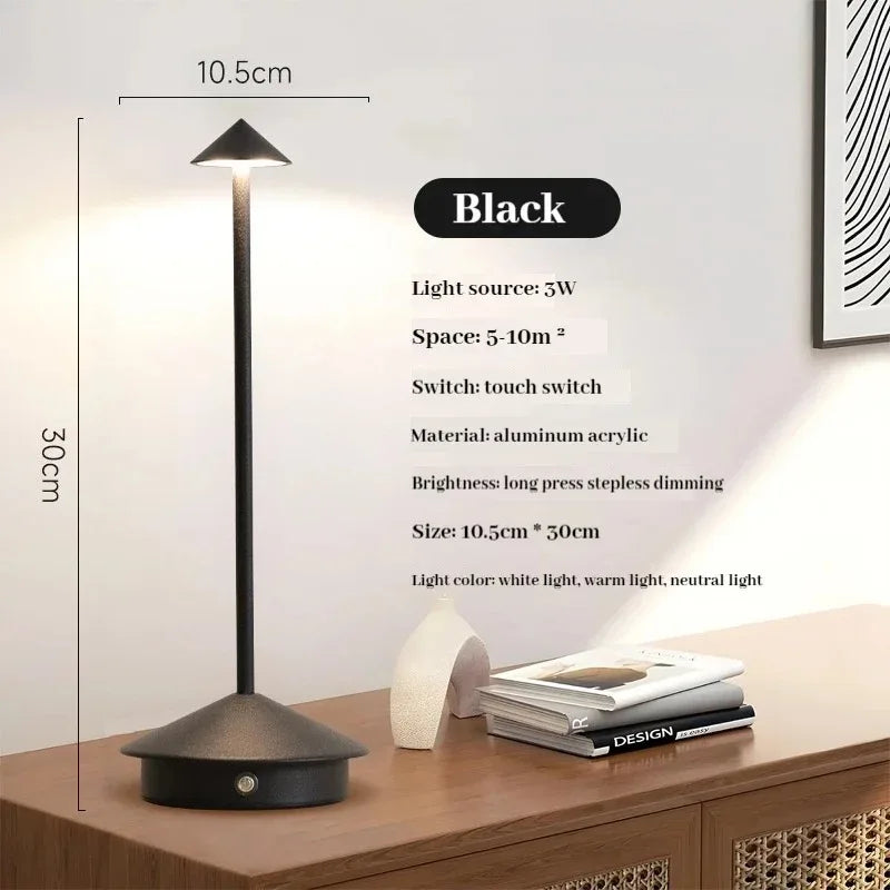 3 Color Rechargeable Table LED Lamp Touch Sensor Night Desk Lamp for Restaurant Hotel Bar Bedroom Stepless Dimming Light Peaceful Pleasures Health and Wellness Black