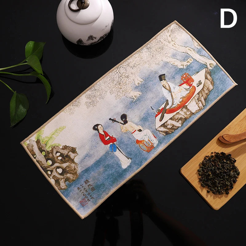 Chinese Painted Tea Towel | Super Absorbent Tea Set Cloth Tea Set Towel Peaceful Pleasures Health and Wellness D