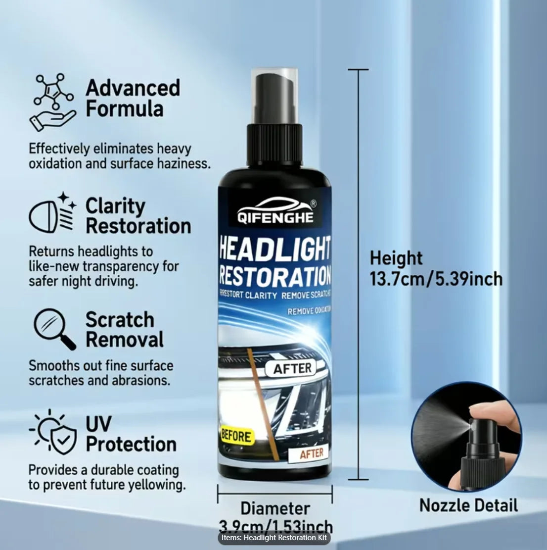 Car Headlight Restoration Paste – Removes Yellowing & Haze