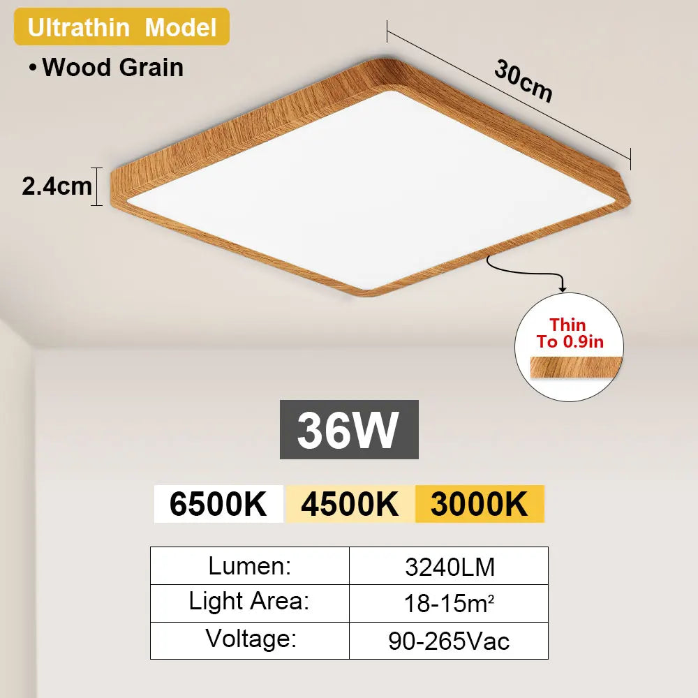 RUNTOIN 24W–36W Square LED Flush Mount Ceiling Light | Modern