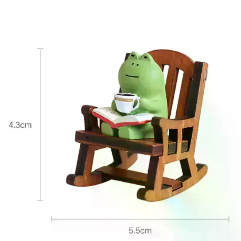Mini Frog Resin Ornament Japanese Rocking Chair Cute Home Office Room Car Desk Decoration Peaceful Pleasures Health and Wellness