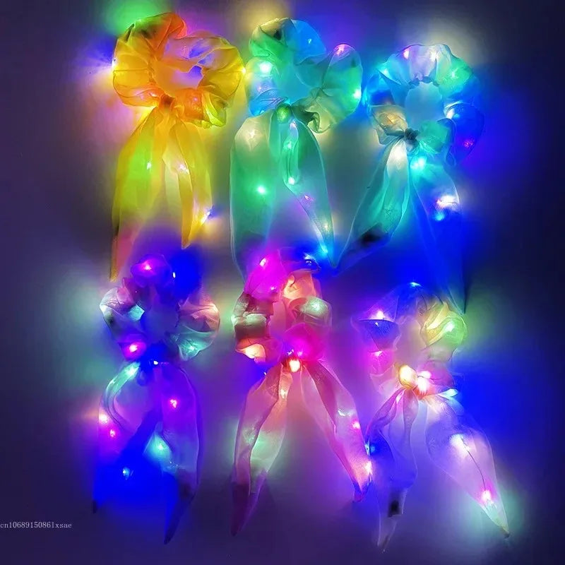 LED Light-Up Bow Scrunchie | Glowing Hair Tie for Parties