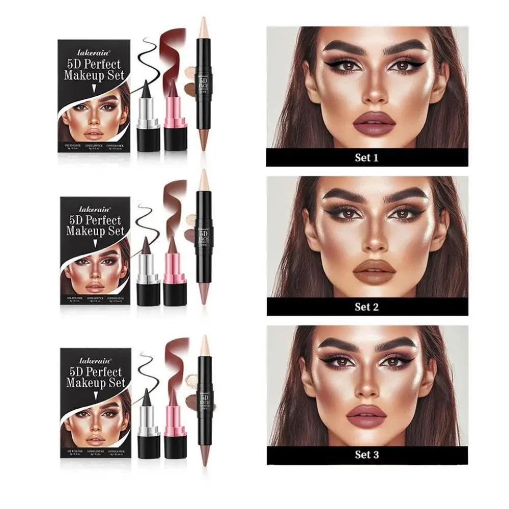Lakerain 3-Piece Matte Lip, Eye & Contour Stick Makeup Set