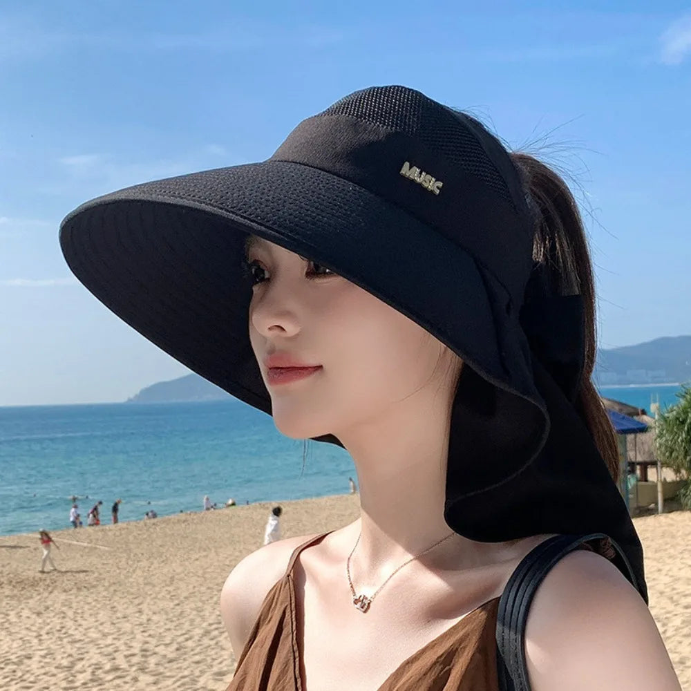 Women's Wide Brim UV Sun Hat – Ponytail & Neck Cover