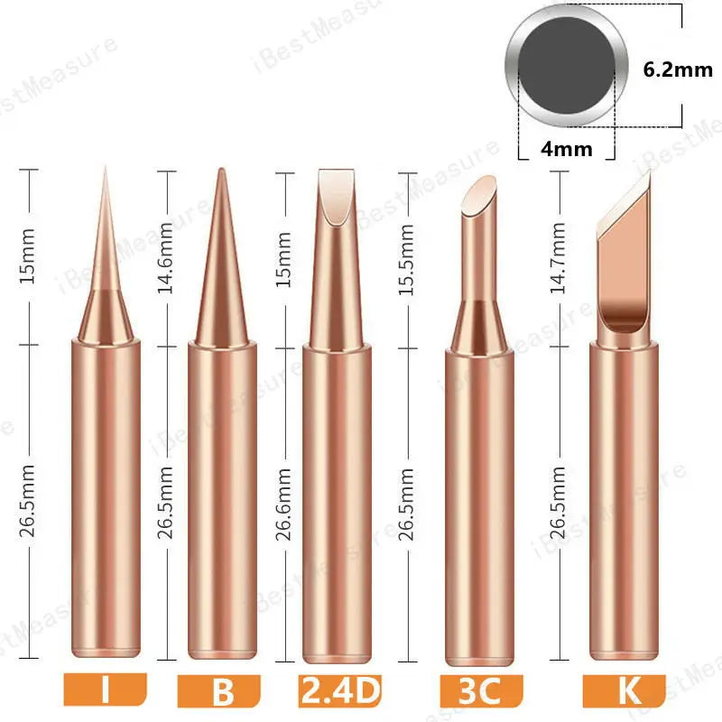 5pcs 900M-T Pure Copper Soldering Iron Tip Lead-free Solder Tips Welding Head BGA Soldering Tools Branding Iron Peaceful Pleasures Health and Wellness Set B -5PCS