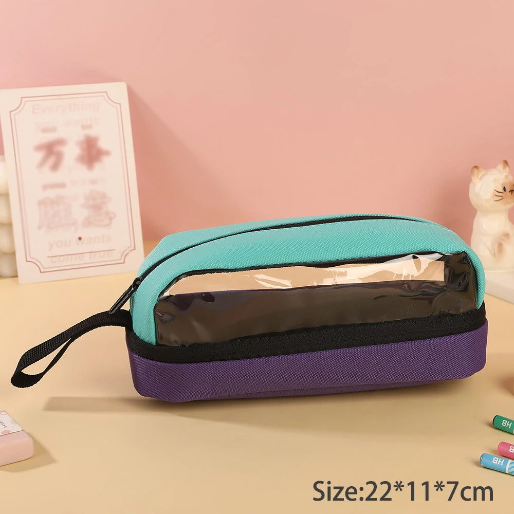 Transparent Contrasting Retro Pencil Case Student Stationery Storage