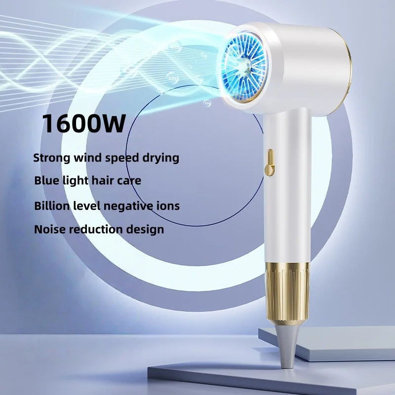 New Strong Wind Power Speed Drying Hair Dryer 1600w High Power Constant Temperature Silent Hammer High Speed Blowing Duct Peaceful Pleasures Health and Wellness White US