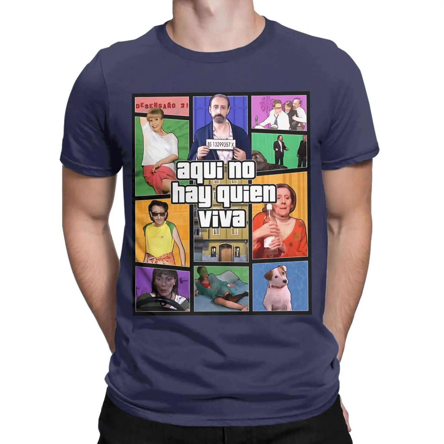 Aquí No Hay Quien Viva Pure Cotton T Shirt For Men Beach Y2K Fun T Shirts O Neck Harajuku Tees Plus Size Pattern Clothes Peaceful Pleasures Health and Wellness Navy Blue 4XL