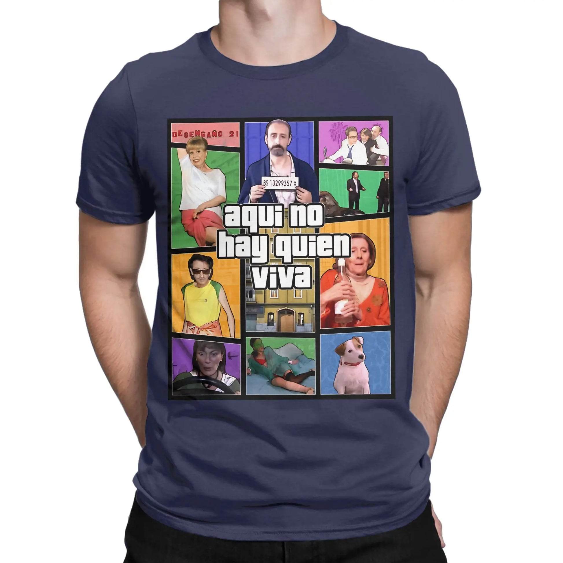 Aquí No Hay Quien Viva Pure Cotton T Shirt For Men Beach Y2K Fun T Shirts O Neck Harajuku Tees Plus Size Pattern Clothes Peaceful Pleasures Health and Wellness Navy Blue 4XL