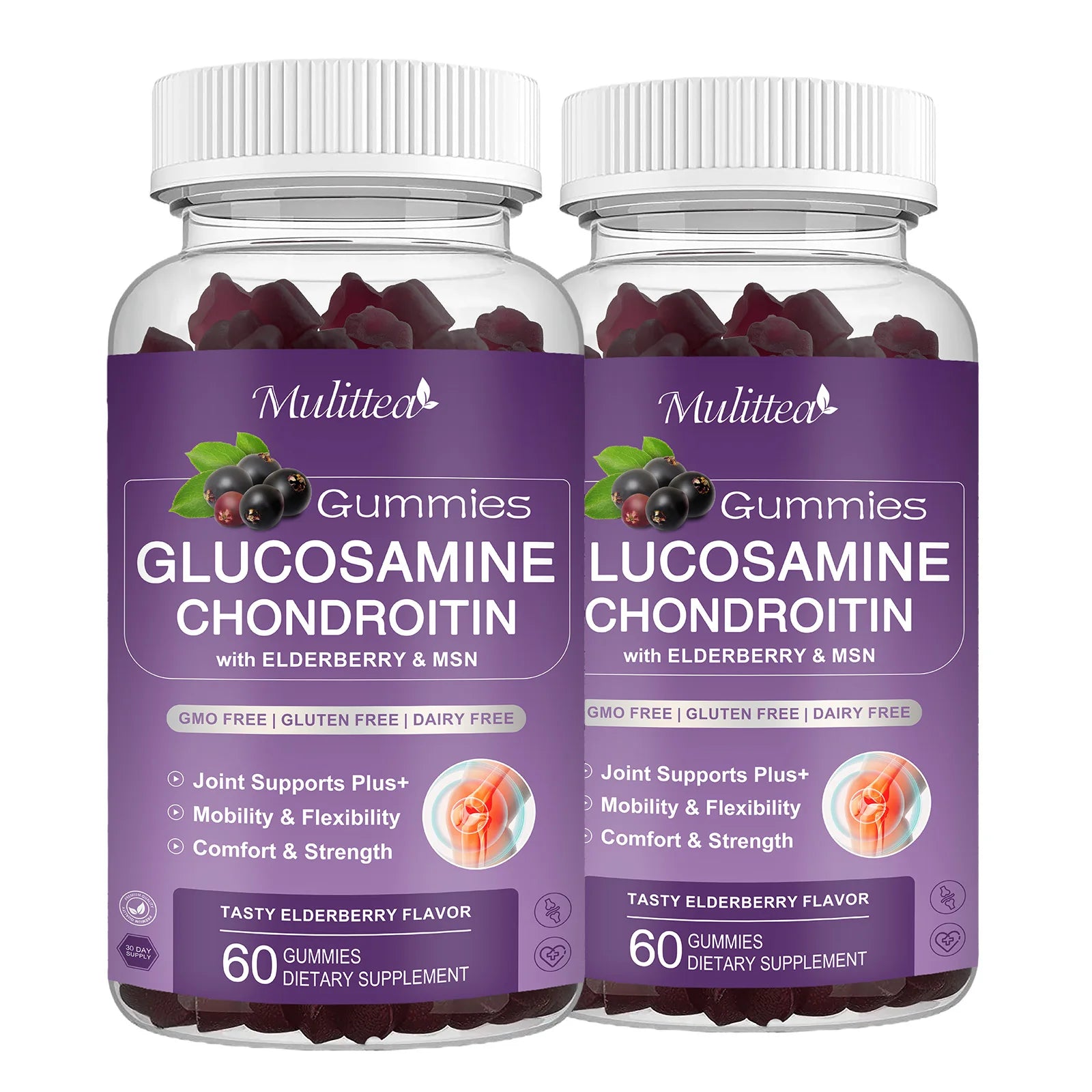 Mulittea Glucosamine & Chondroitin Gummies – Joint Support for Adults Dietary Supplement Peaceful Pleasures Health and Wellness 2 bottles United States
