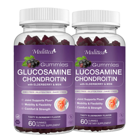 Mulittea Glucosamine & Chondroitin Gummies – Joint Support for Adults Dietary Supplement Peaceful Pleasures Health and Wellness 2 bottles United States