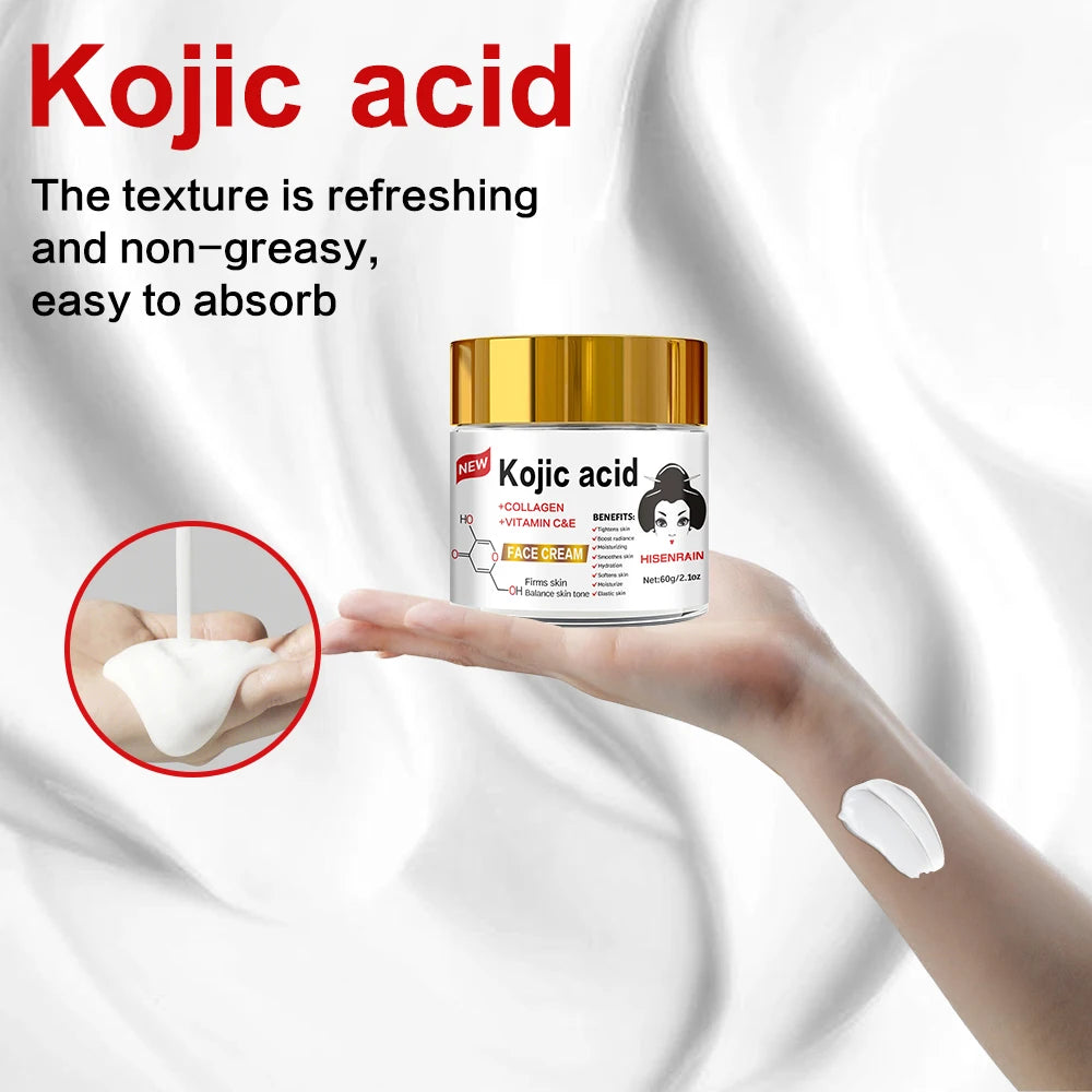 HISENRAIN Kojic Acid Cream - Brightening Glass Jar Face Moisturizer, Anti Dark Spots, Skin Whitening & Anti-Aging, for All Skin Peaceful Pleasures Health and Wellness