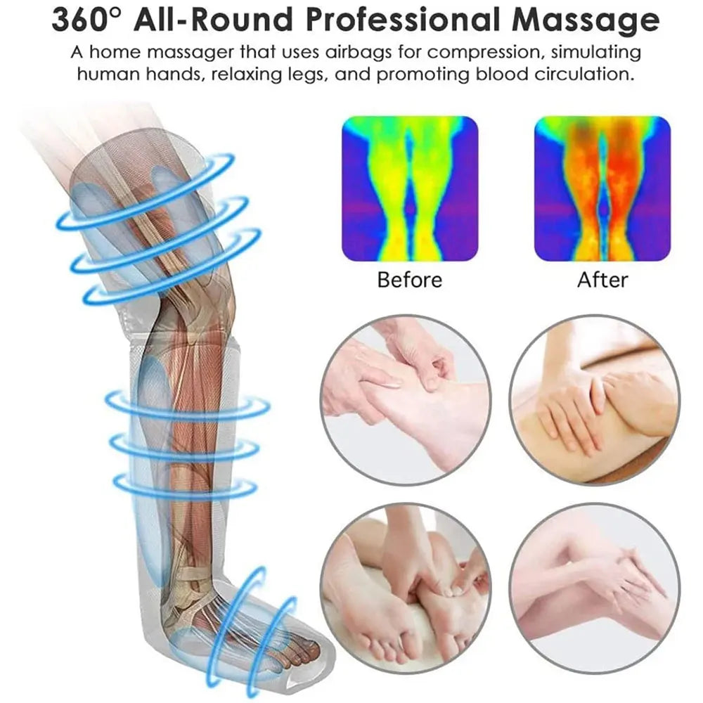 Air Compression Leg Massager | 6 Modes, Heat & 3 Intensities
