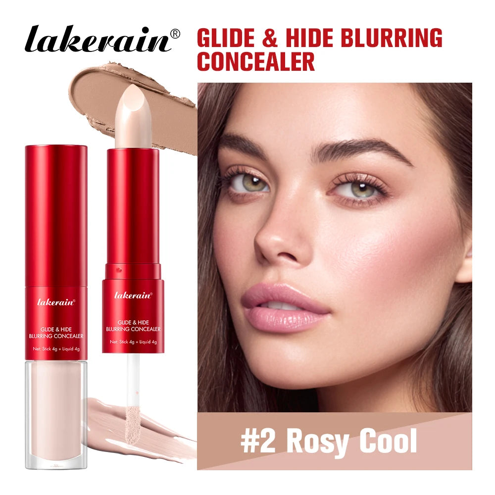 Lakerain 2 IN1 Concealer Fuzzy Stick Hydration Long Lasting Coverage Blemishes Conceals Dark Circles Liquid Concealer Cosmetics Peaceful Pleasures Health and Wellness Rosy Cool