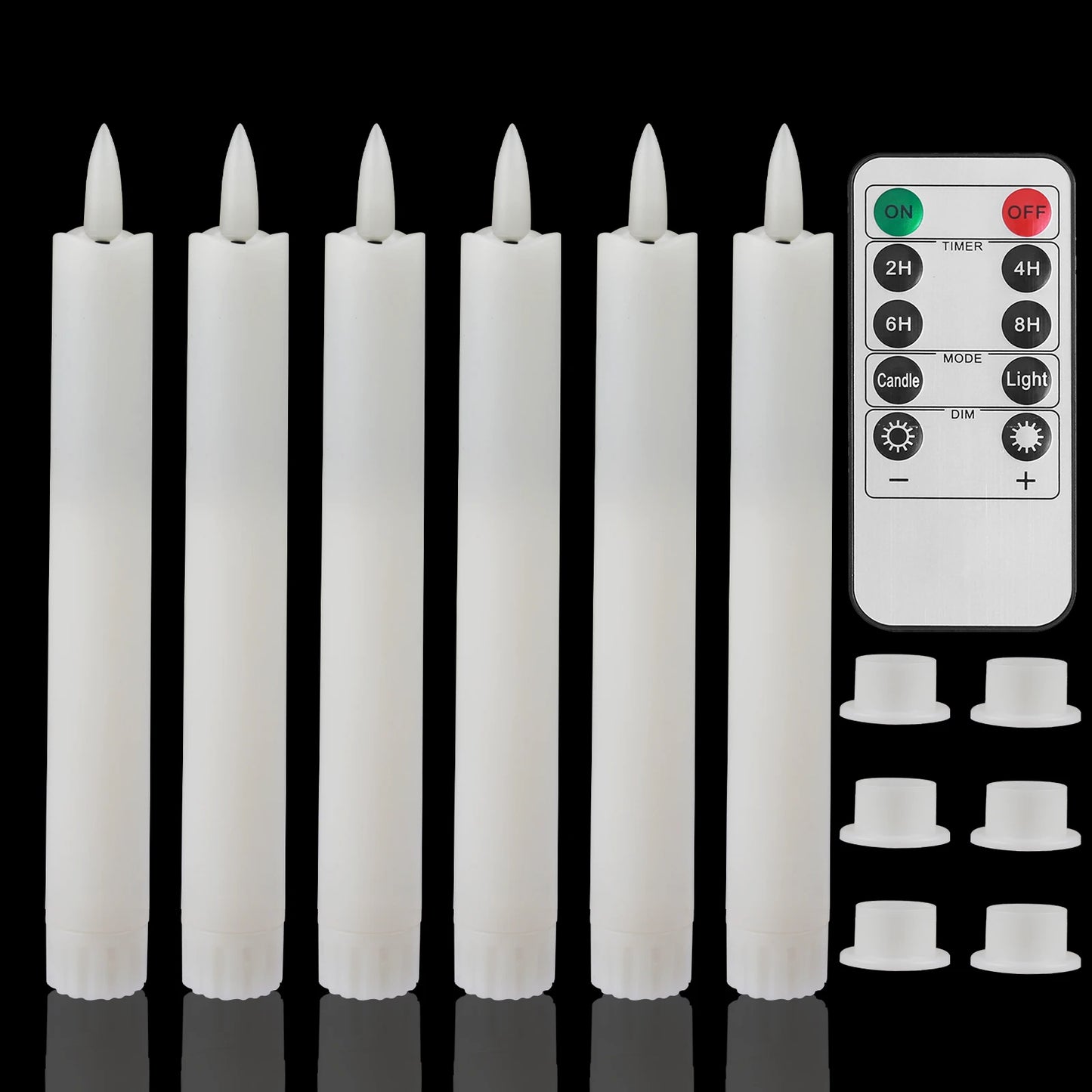 Pack of 6/12/24pc LED Flameless Flickering Taper Candles with Remote Ivory Candlesticks for Xmas Wedding Fireplace Decoration Peaceful Pleasures Health and Wellness 6pc white E
