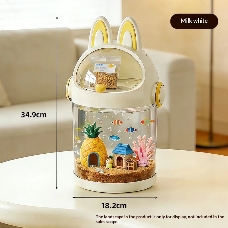 Adorable Transparent Cartoon Storage Container with Lid Dustproof Toy Organizer Bin for Kids Desk Collectible Figures Peaceful Pleasures Health and Wellness Cream C