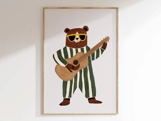 Retro Guitar Bear Canvas Wall Art | Kids Musical Nursery Decor Canvas Wall Art Peaceful Pleasures Health and Wellness