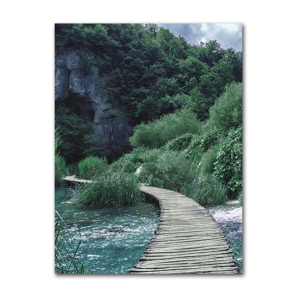 Nordic Boat Lake Mountain Canvas Wall Art | Scandinavian Print