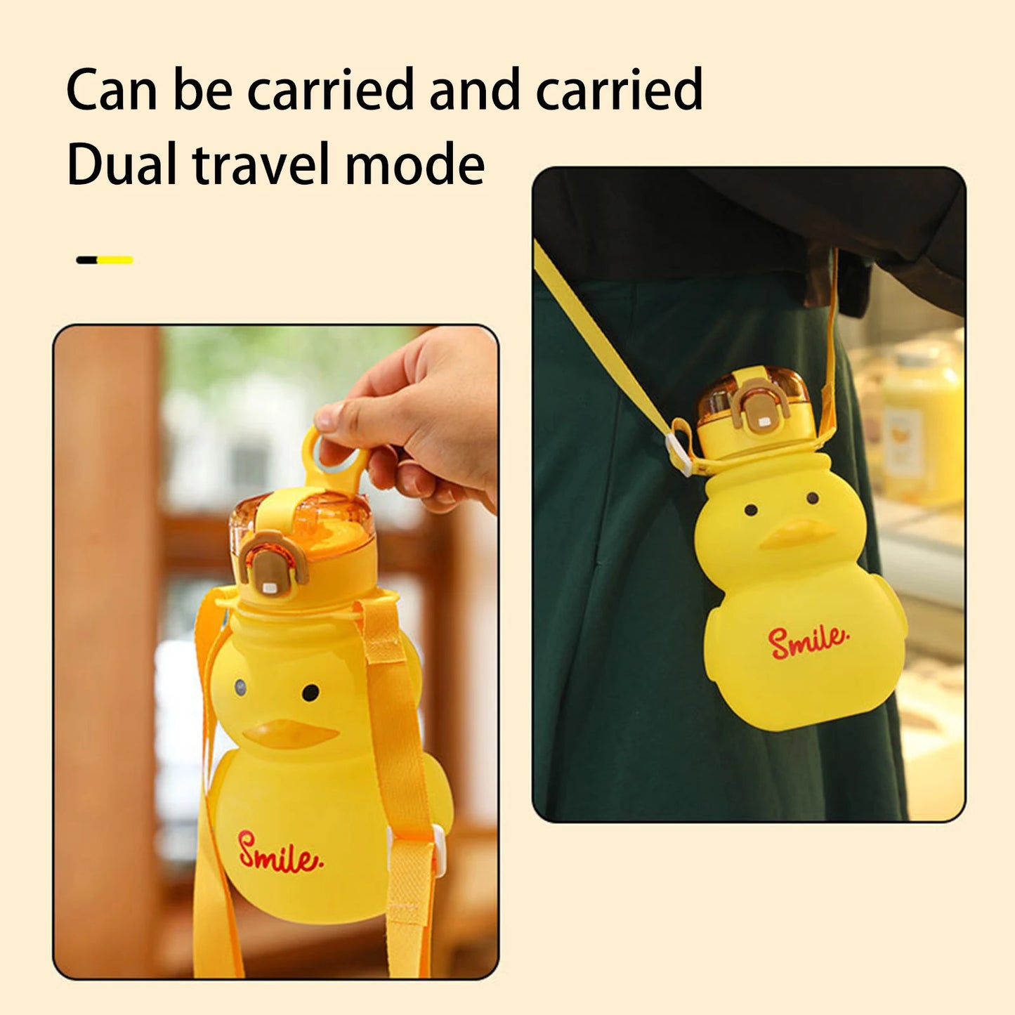 650ml Kawaii Duck Water Bottle with Straw – BPA-Free Leakproof