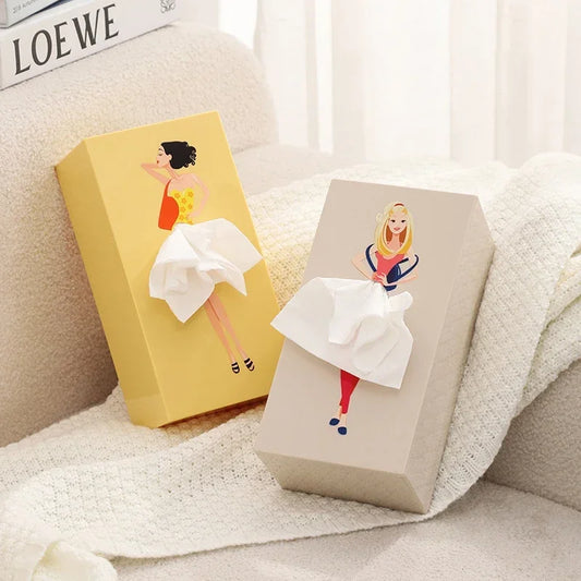 Pop-Art Flying Skirt Tissue Box Novelty Cartoon Anime Box Holder Cute Puffy Skirt Girl Tissue Box Desktop Decorative Ornaments Peaceful Pleasures Health and Wellness