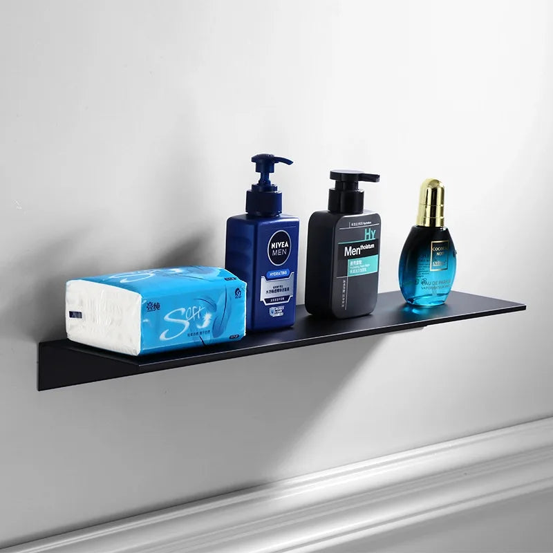 Modern Brushed Metal Dual Tier Bathroom Wall Shelf | Gold Black