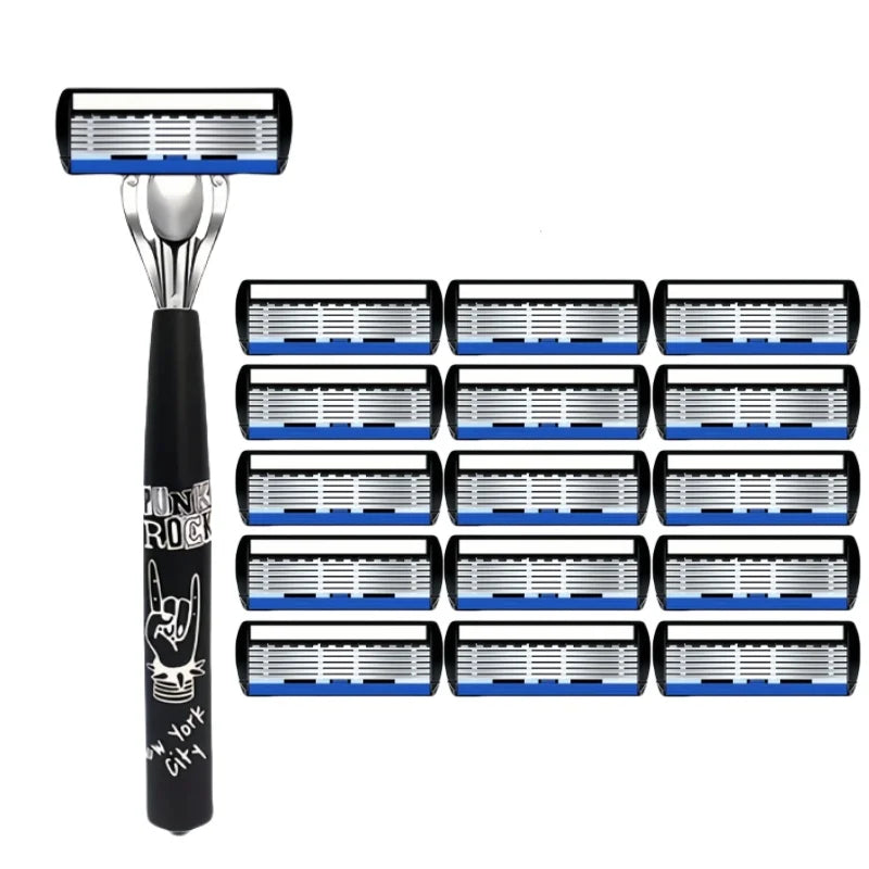 6-Blade Manual Safety Razor | Replaceable Head | Men & Women