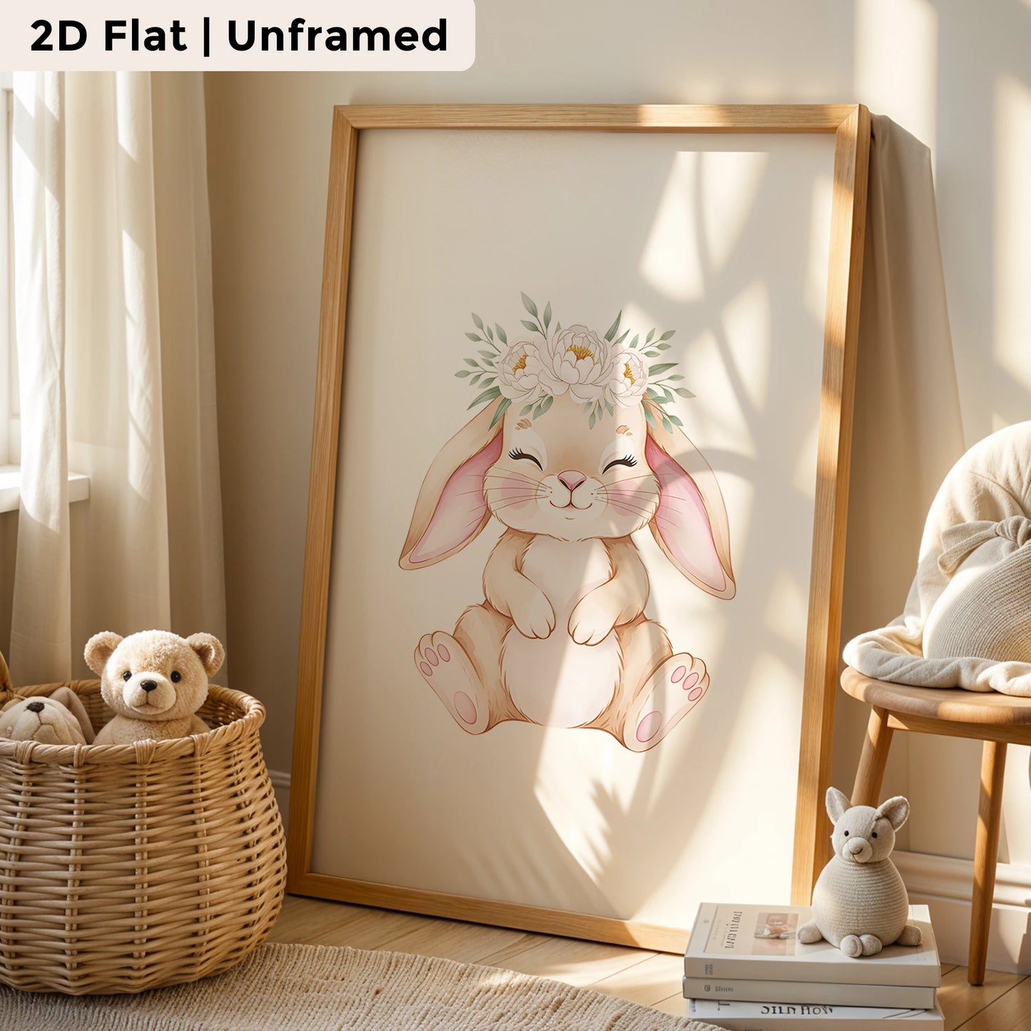3-Piece Pink Rabbit Wreath Canvas Wall Art | Kids Room Decor
