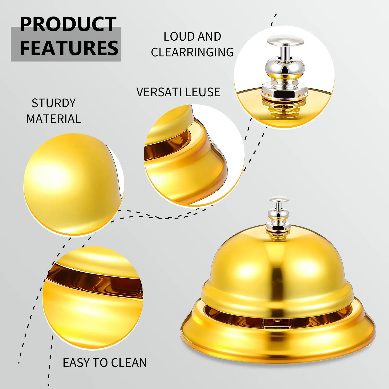 Premium Metal Desk Bell Press Down Mechanism Strong Loud Ring Sound for Restaurant Bar Hotel Reception Counter Service Bell Use Peaceful Pleasures Health and Wellness