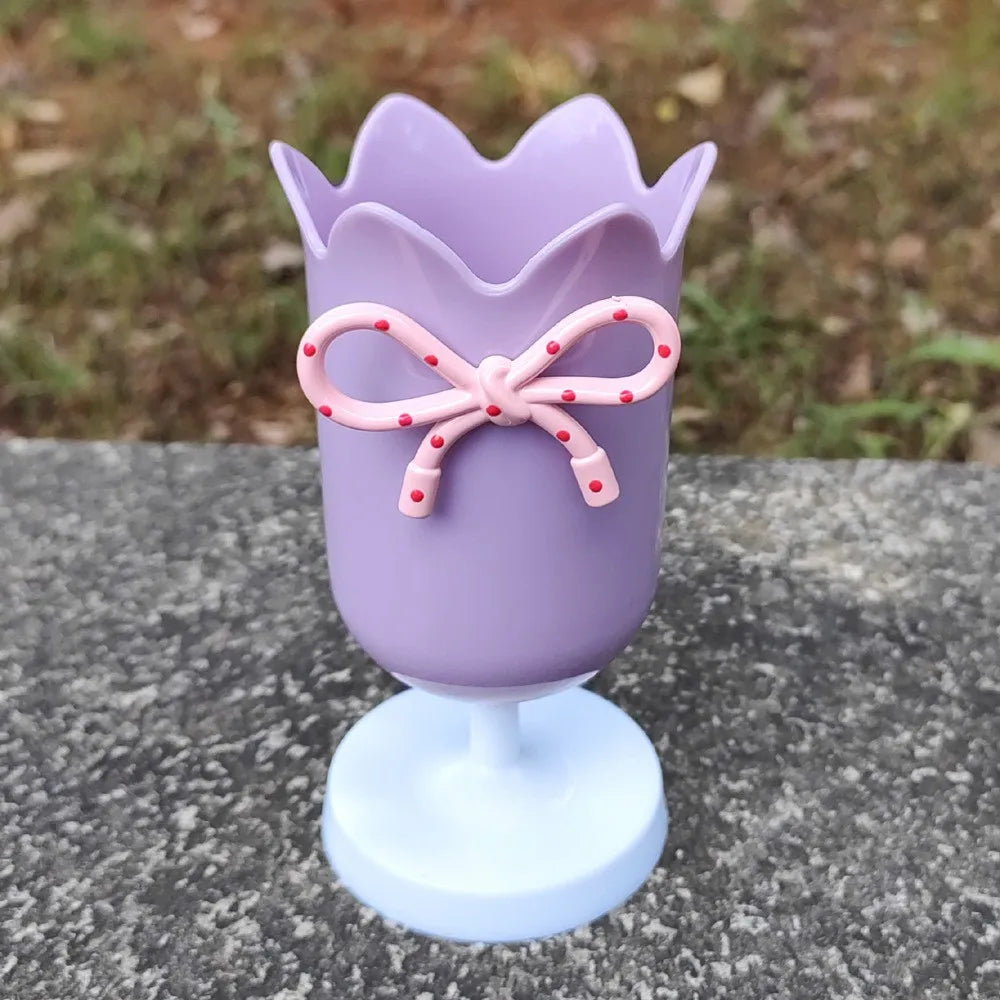 Plastic Flower Vase with Bowknot Aesthetic Decorative Vase Wedding Flower Arrangement DIY Flowerpot Home Office Decor Pen Holder Peaceful Pleasures Health and Wellness Purple