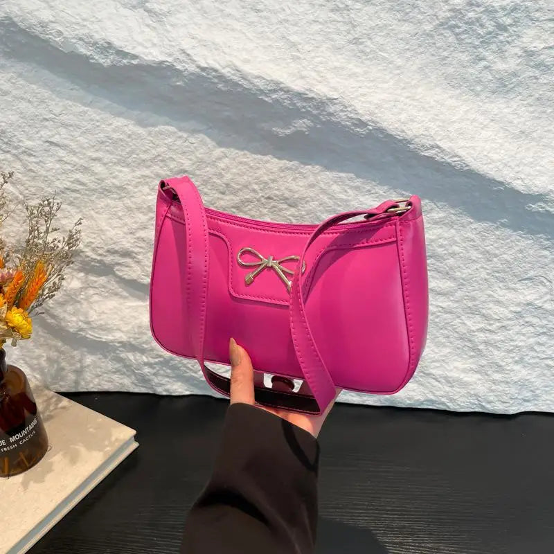 PU Leather Bow Shoulder Bag for Women | Underarm Handbag